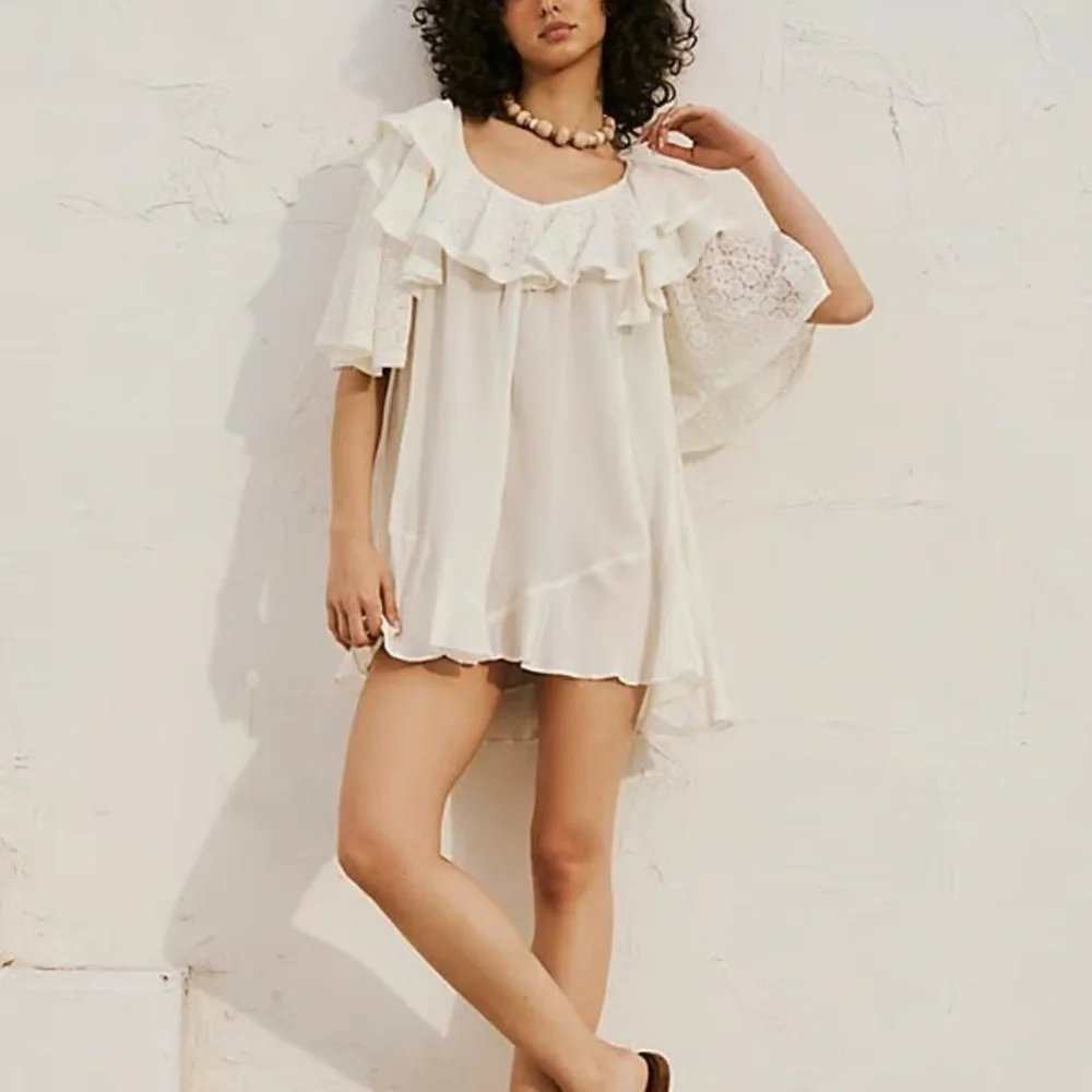 Free People White Lace Ruffle Romper